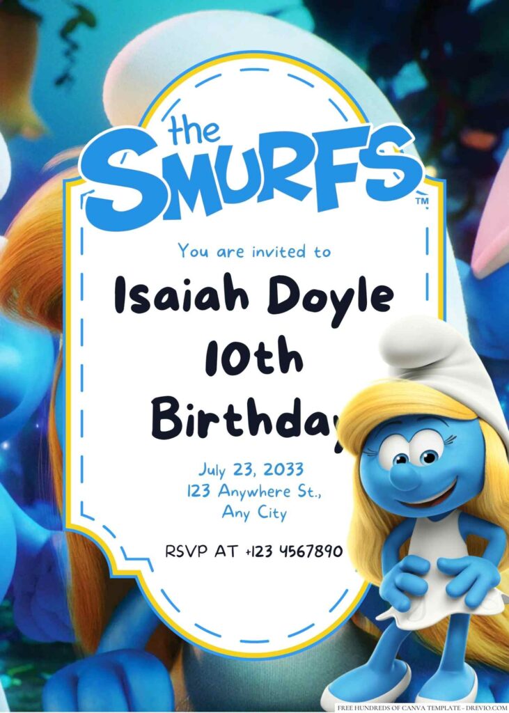 Smurfette Birthday Invitation