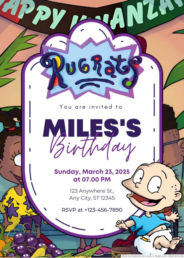 Rugrats (Tommy, Chuckie, Phil, Lil, and Angelica) Birthday Invitation