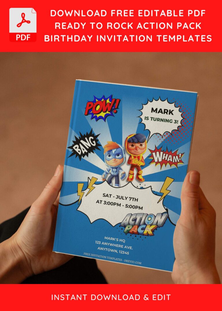 (Free Editable PDF) Super Awesome Action Pack Superheroes Birthday Invitation Templates