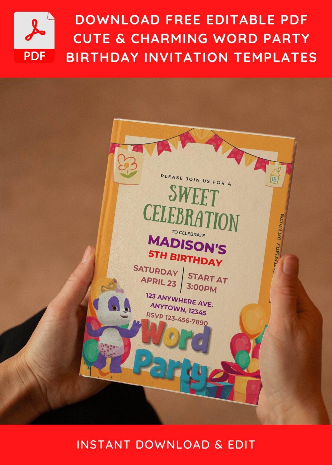 Party Invitation Word Example (Free Editable PDF) Sweet Celebration Word Party Invitation Templates