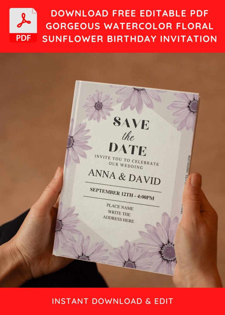 (Free Editable PDF) Dusty Vintage Sunflower Wedding Invitation Templates with hexagon shaped text box