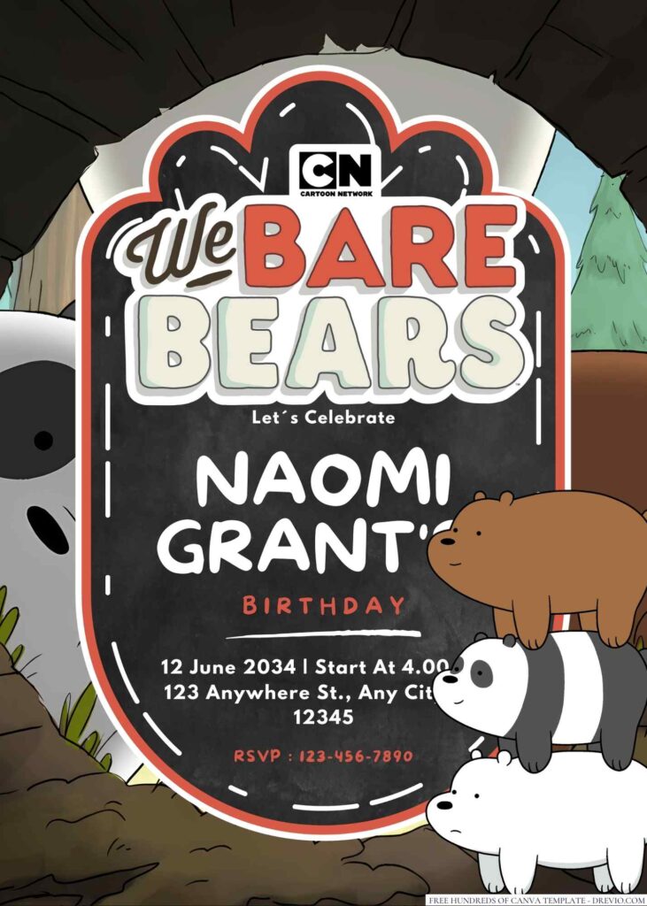 We Bare Bears Birthday Invitation
