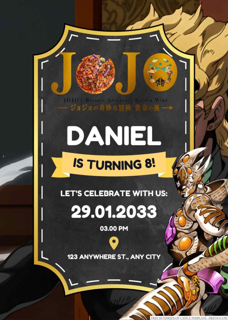Jojo's Bizarre Adventure Golden Wind Birthday Invitation