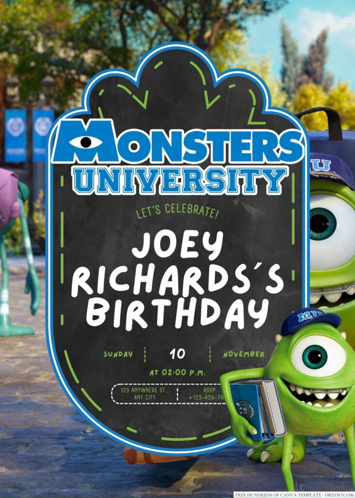 Monsters University Birthday Invitation