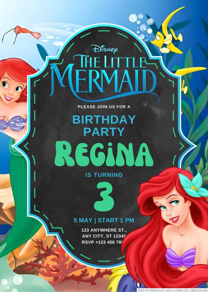 Ariel Little Mermaid Birthday Invitations
