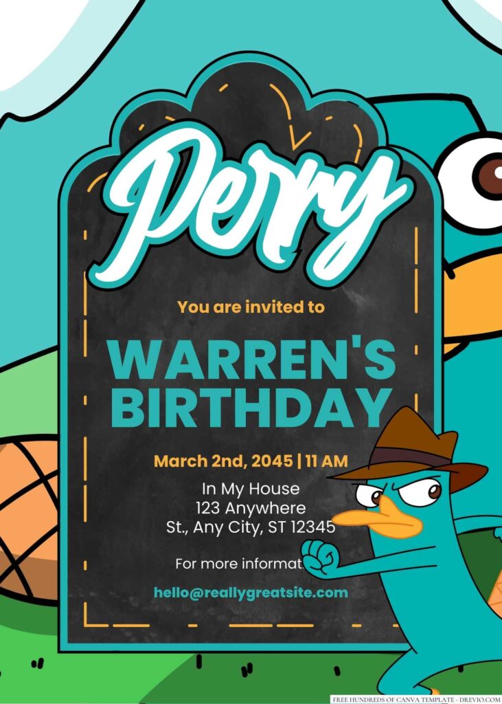 Perry the Platypus Birthday Invitation