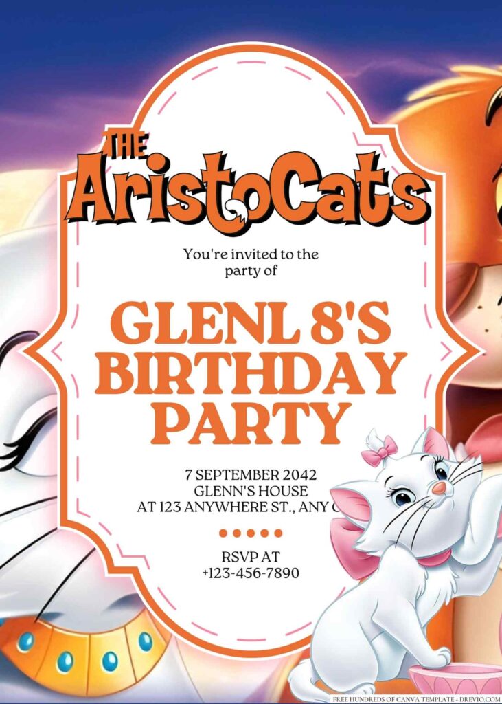 The Aristocats Birthday Invitation