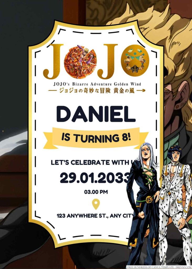 Jojo's Bizarre Adventure Golden Wind Birthday Invitation