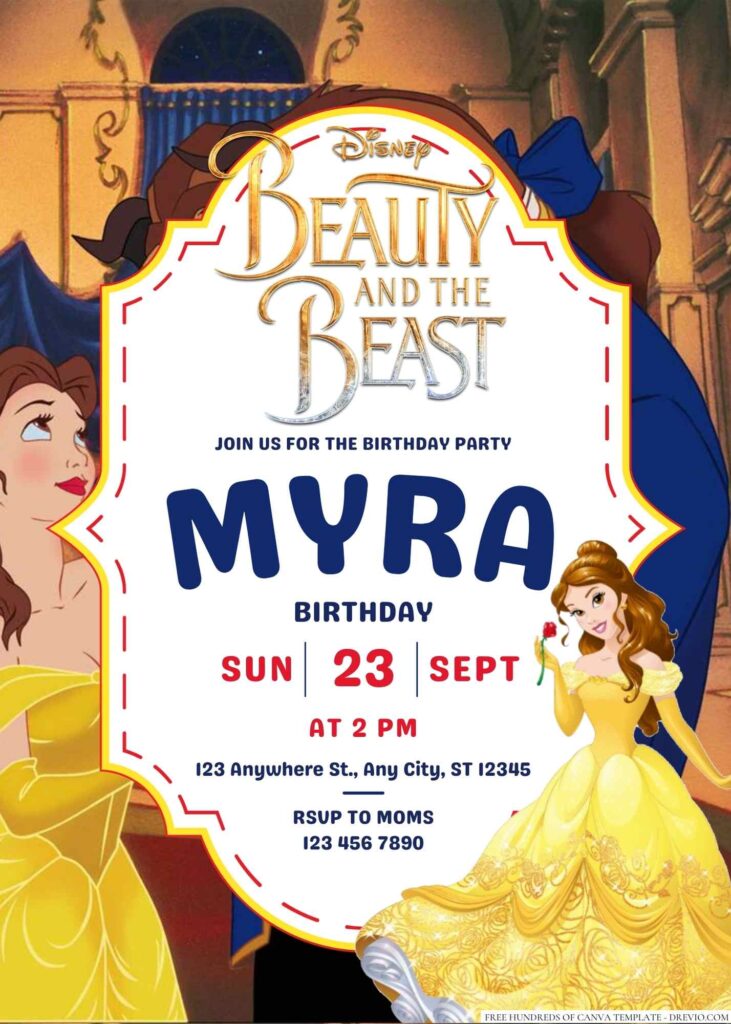 Belle (Beauty and the Beast) Birthday Invitation