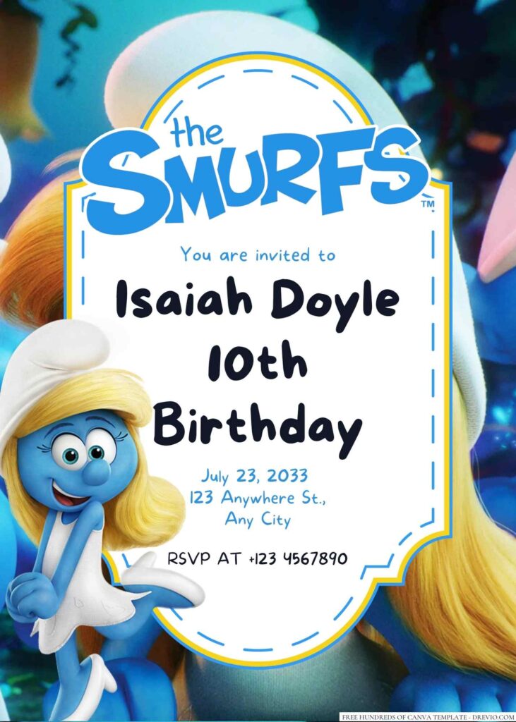 Smurfette Birthday Invitation