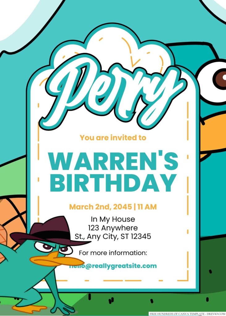 Perry the Platypus Birthday Invitation