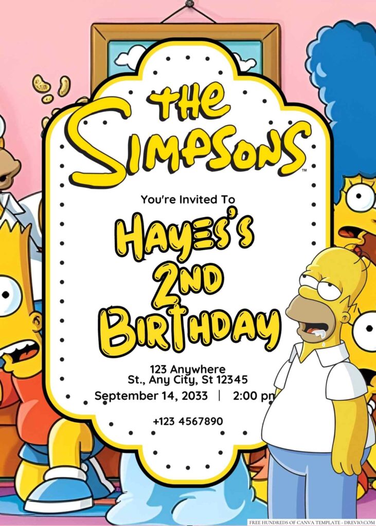 The Simpsons (Homer, Marge, Bart, Lisa, and Maggie) Birthday Invitation