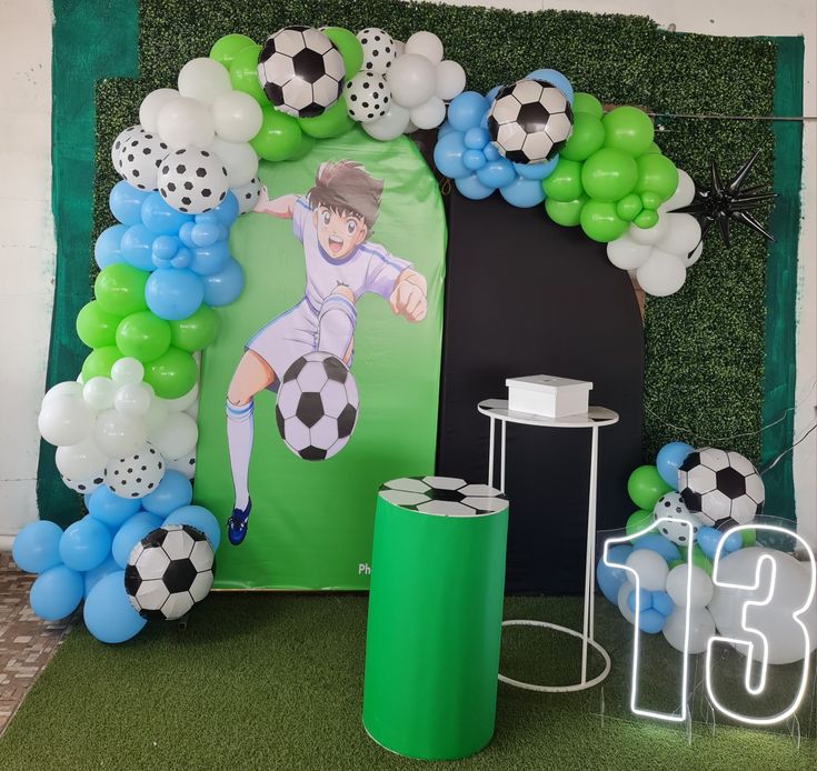 Editable Captain Tsubasa invitation with team spirit banner, soccer goal, and anime sports theme