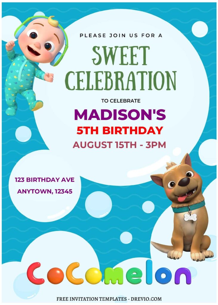 (Free Editable PDF) Cheerful Cocomelon Birthday Invitation Templates C