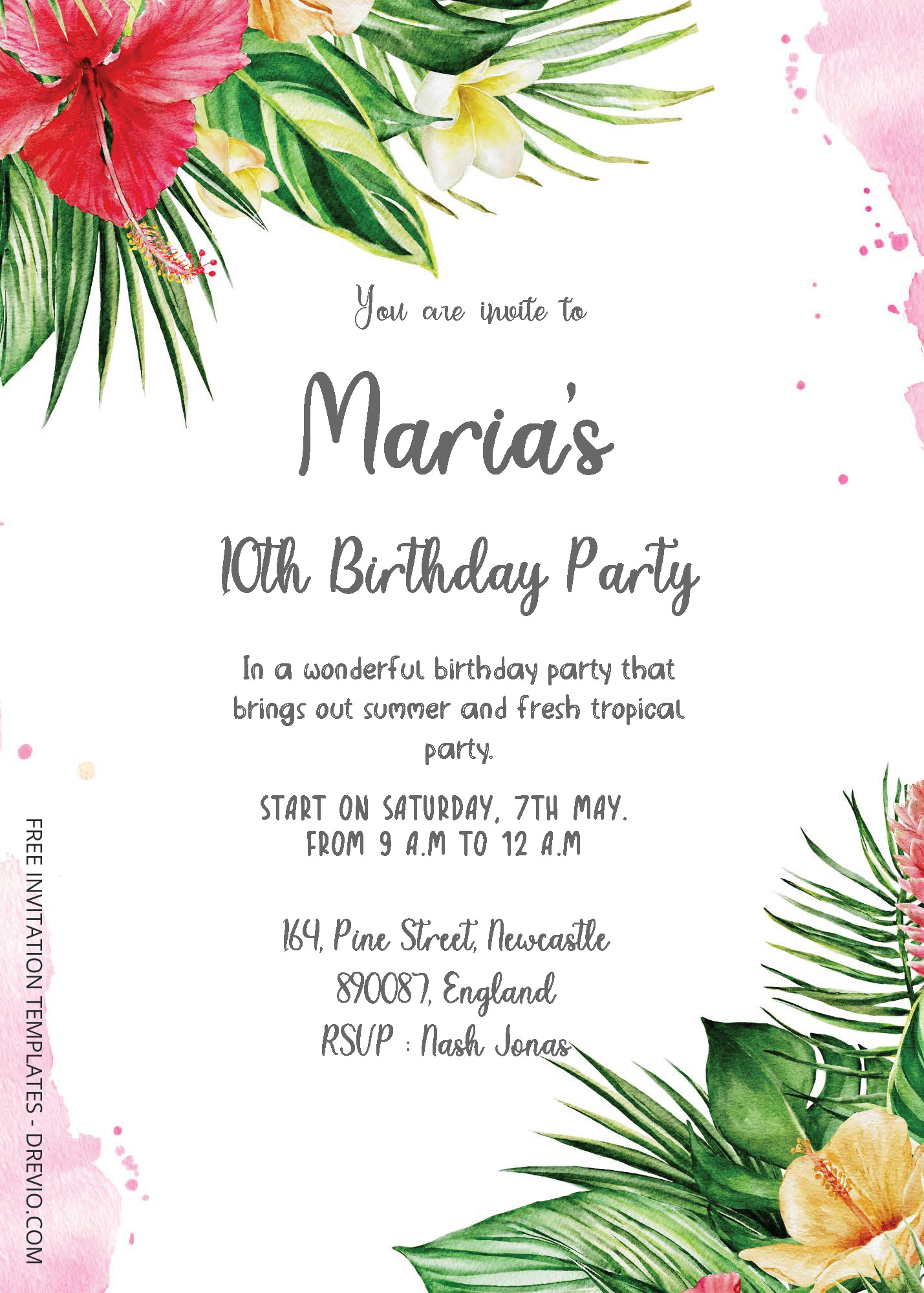 ( Free Editable PDF ) Tropical Land Birthday Invitation Templates Three