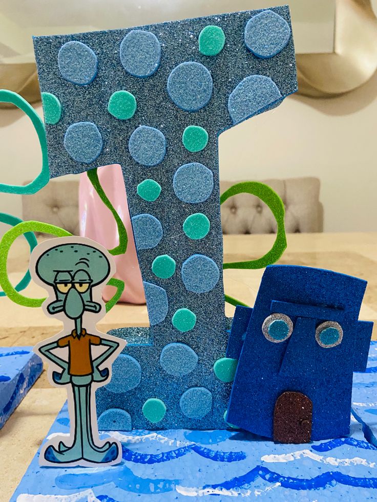 Funny Squidward birthday invitation design with SpongeBob-inspired ocean colors, cartoon character elements, and playful party typography