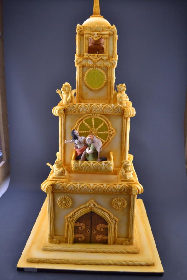 Medieval Paris themed birthday invitation inspired by Hunchback of Notre Dame with gothic architecture, lanterns, stone textures, and gold details