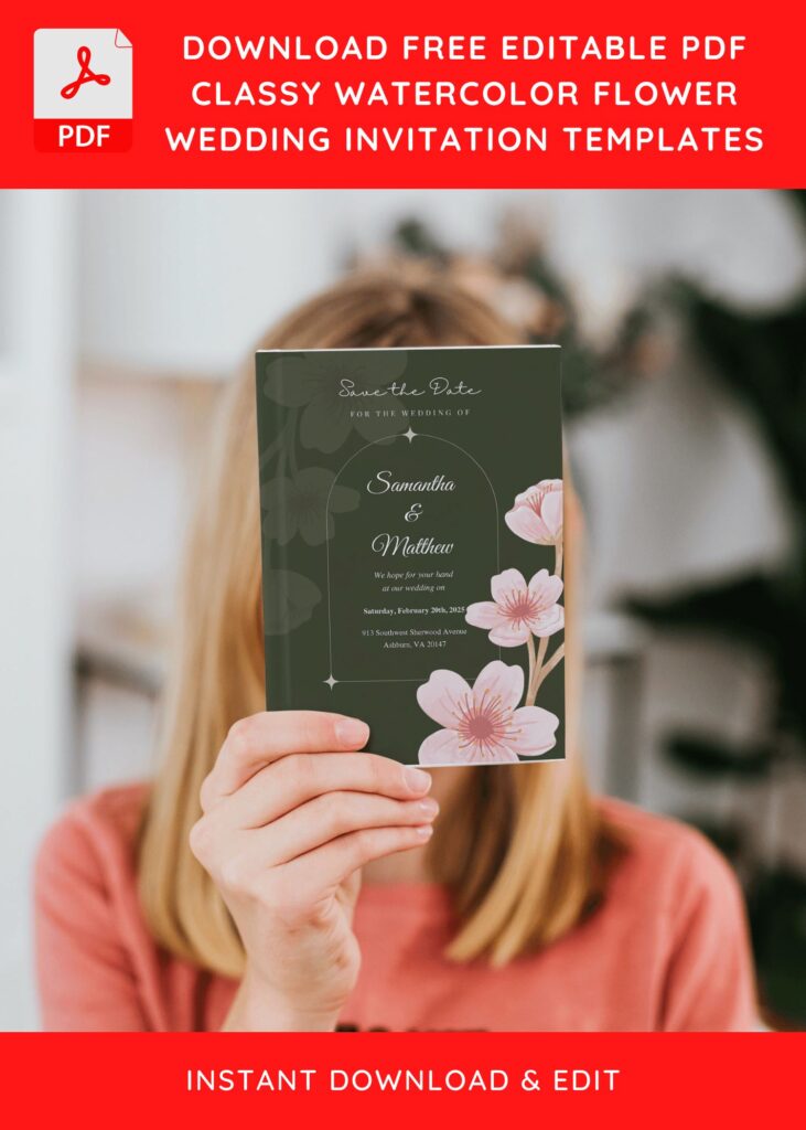 (Free Editable PDF) Fresh & Simple Floral Wedding Invitation Templates F