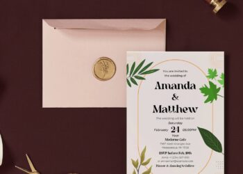 (Free Editable PDF) Romantic Autumn Foliage Wedding Invitation Templates