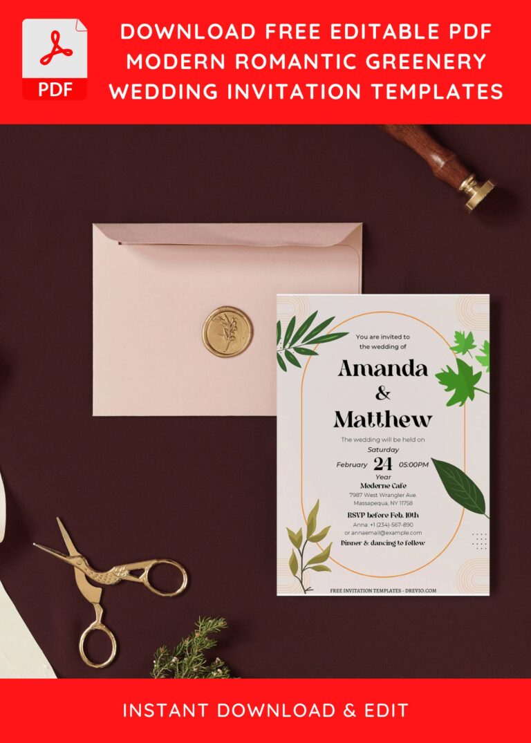 (Free Editable PDF) Romantic Autumn Foliage Wedding Invitation Templates