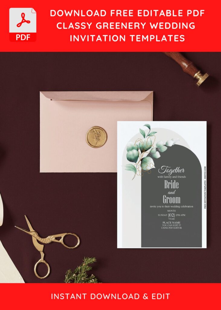 Watercolor Eucalyptus Invitation With Gold Glitter Line art