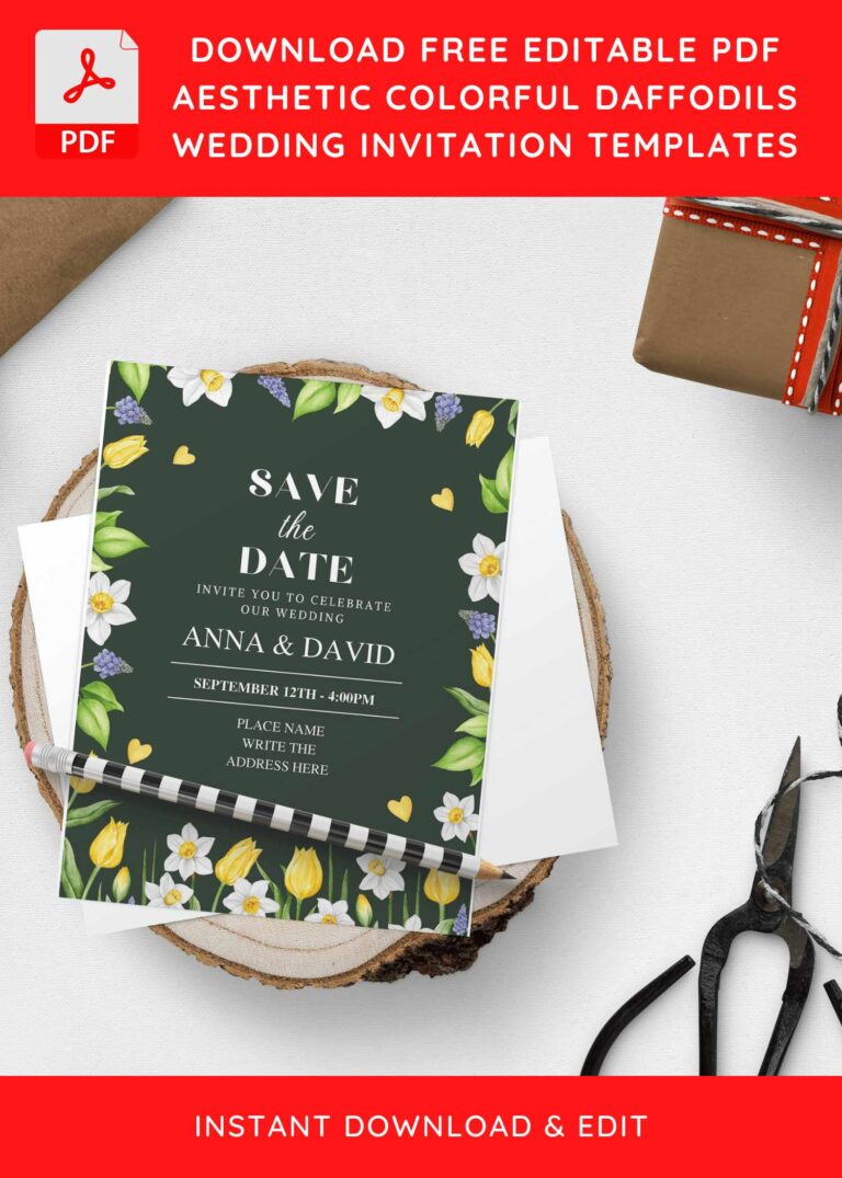 (Free Editable PDF) Lovely Colorful Daffodils Wedding Invitation Templates