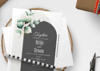 (Free Editable PDF) Soft Greenery Gold Wedding Invitation Templates E