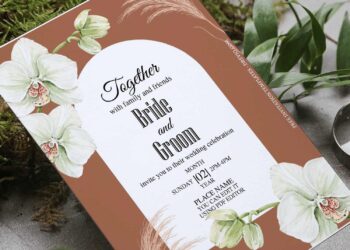 (Free Editable PDF) Boho Orchid Floral Wedding Invitation Templates