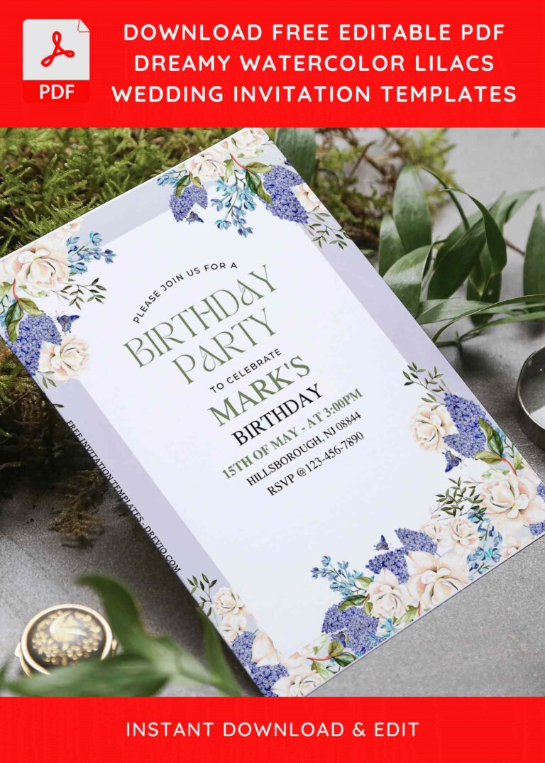 (Free Editable PDF) Orchid And Lilac Flower Wedding Invitation Templates
