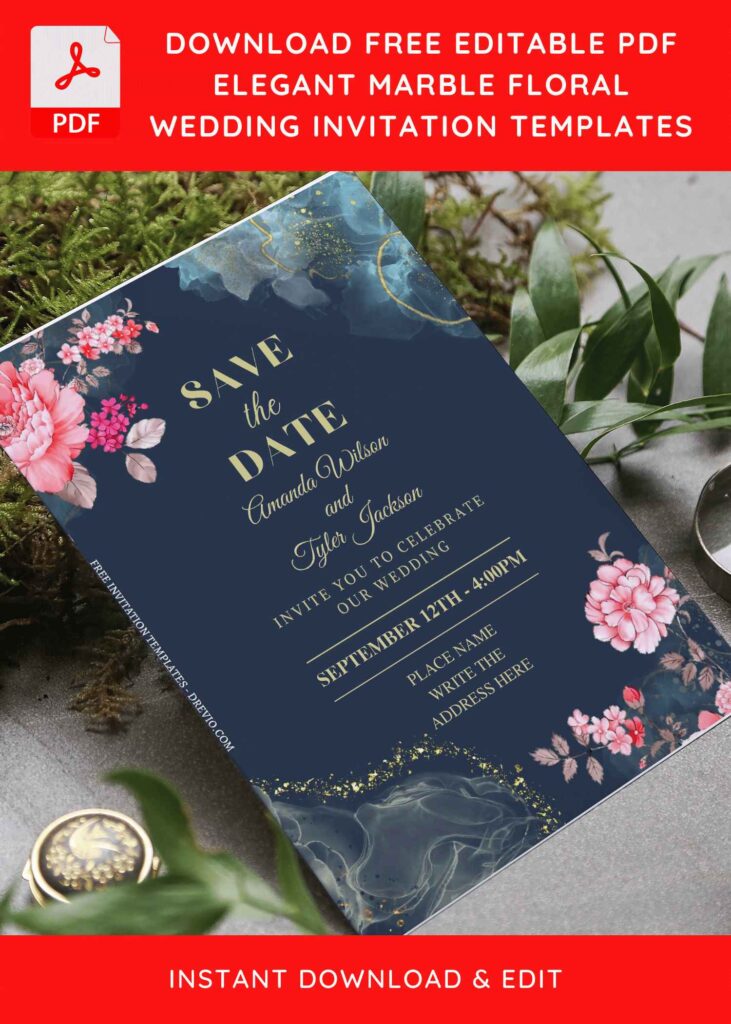 Floral Wedding Invitation Templates with Watercolor Roses