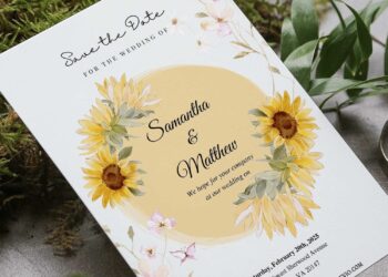 (Free Editable PDF) Striking Serene Sunflower Wedding Invitation Templates