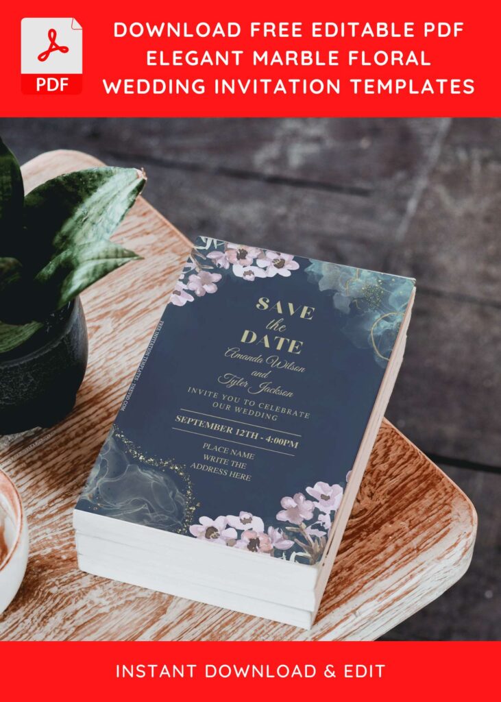 Floral Wedding Invitation Templates with Elegant Hand Writing fonts
