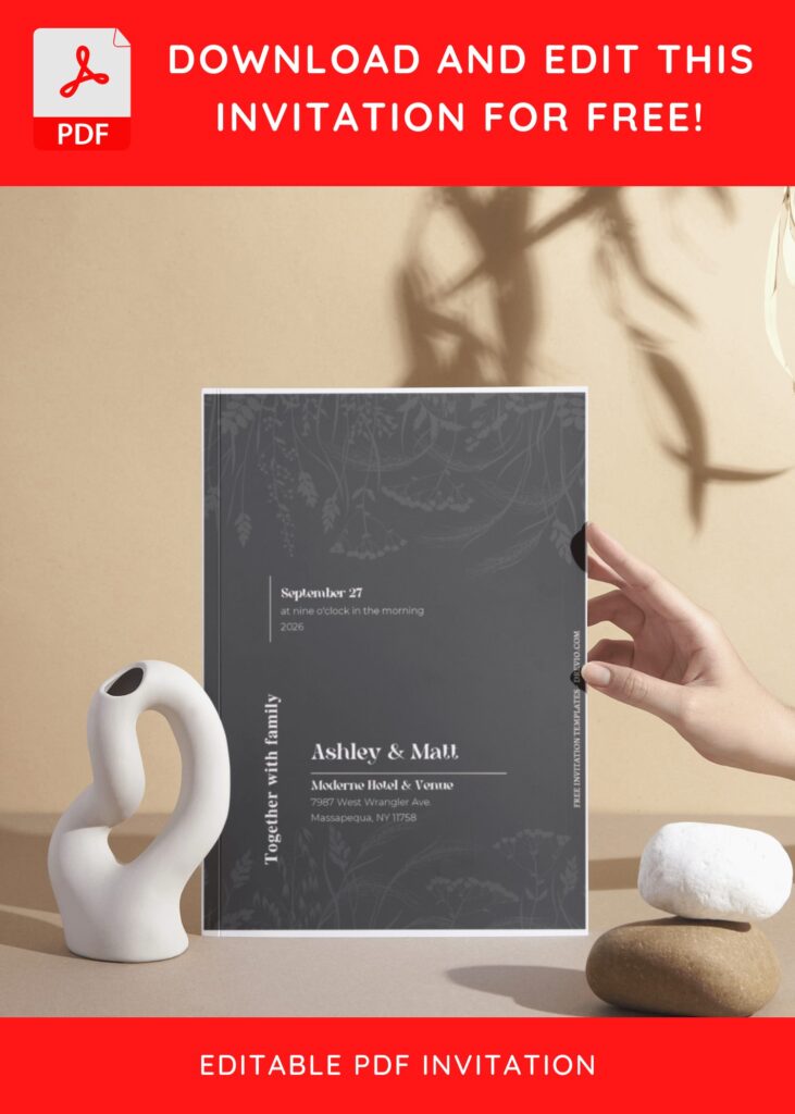 (Free Editable PDF) Elegant Floral Silhouette Wedding Invitation Templates I