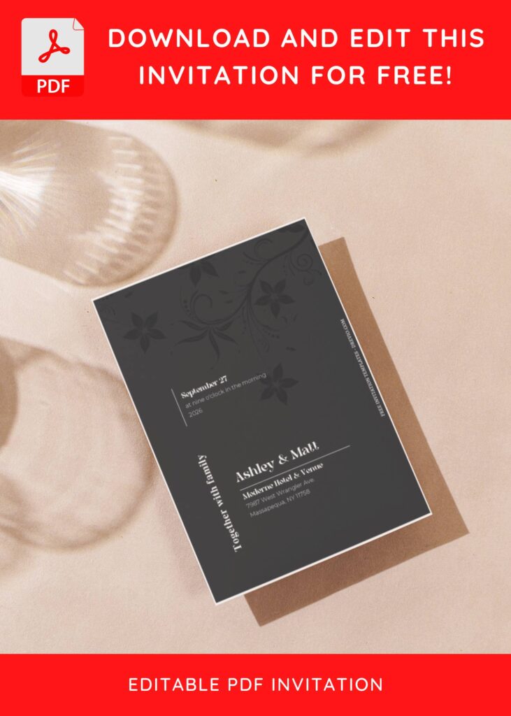 (Free Editable PDF) Elegant Floral Silhouette Wedding Invitation Templates G