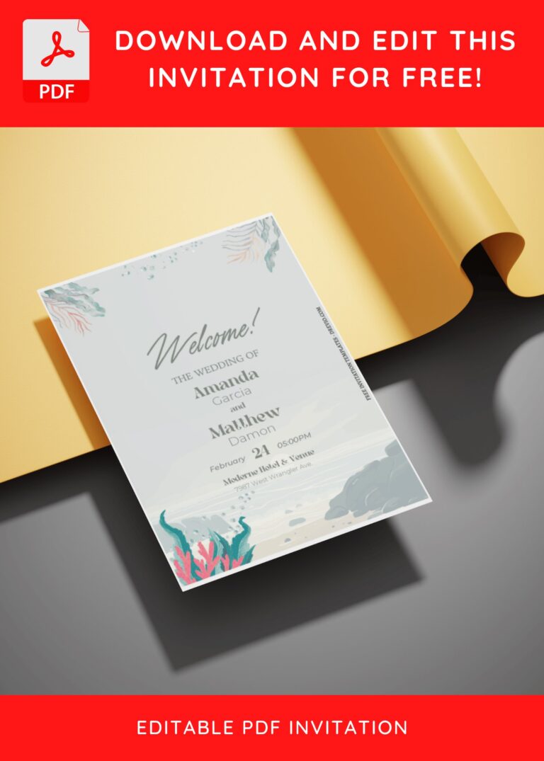 (Free Editable PDF) Tropical Beige Beach Wedding Invitation Templates