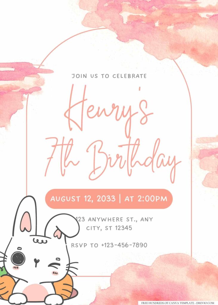 FREE Editable Bunny Cute Birthday Invitation