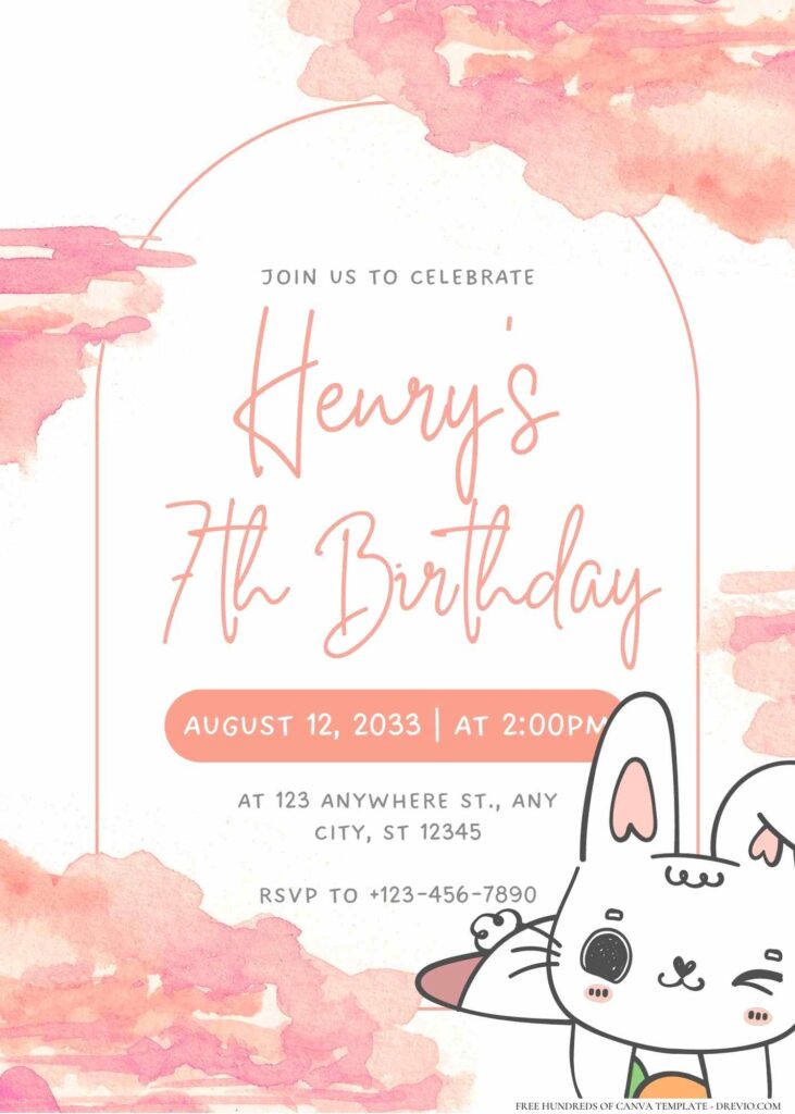 FREE Editable Bunny Cute Birthday Invitation