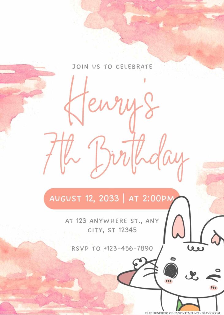 FREE Editable Bunny Cute Birthday Invitation