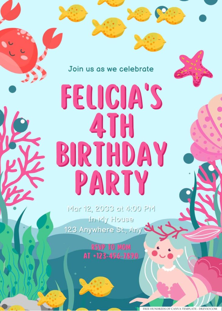 FREE Editable Mermaid Birthday Invitation
