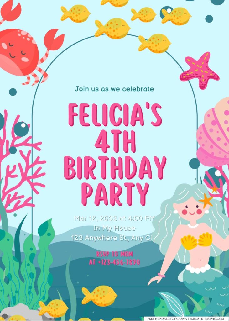 FREE Editable Mermaid Birthday Invitation