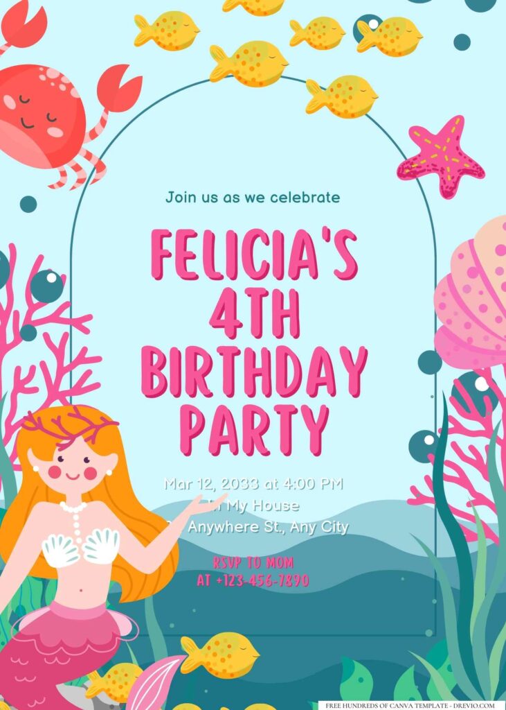 FREE Editable Mermaid Birthday Invitation