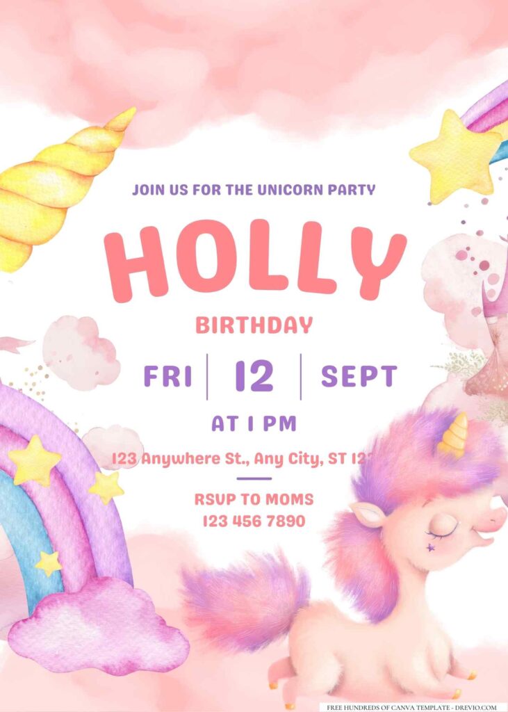FREE Editable Unicorn Birthday Invitation