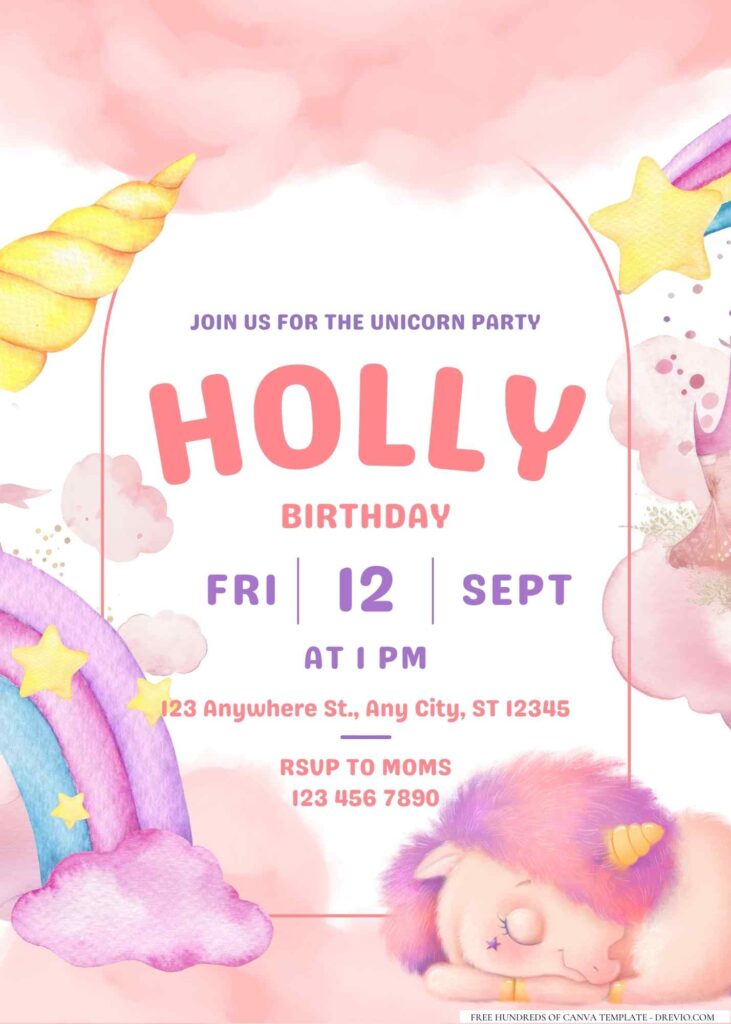 FREE Editable Unicorn Birthday Invitation