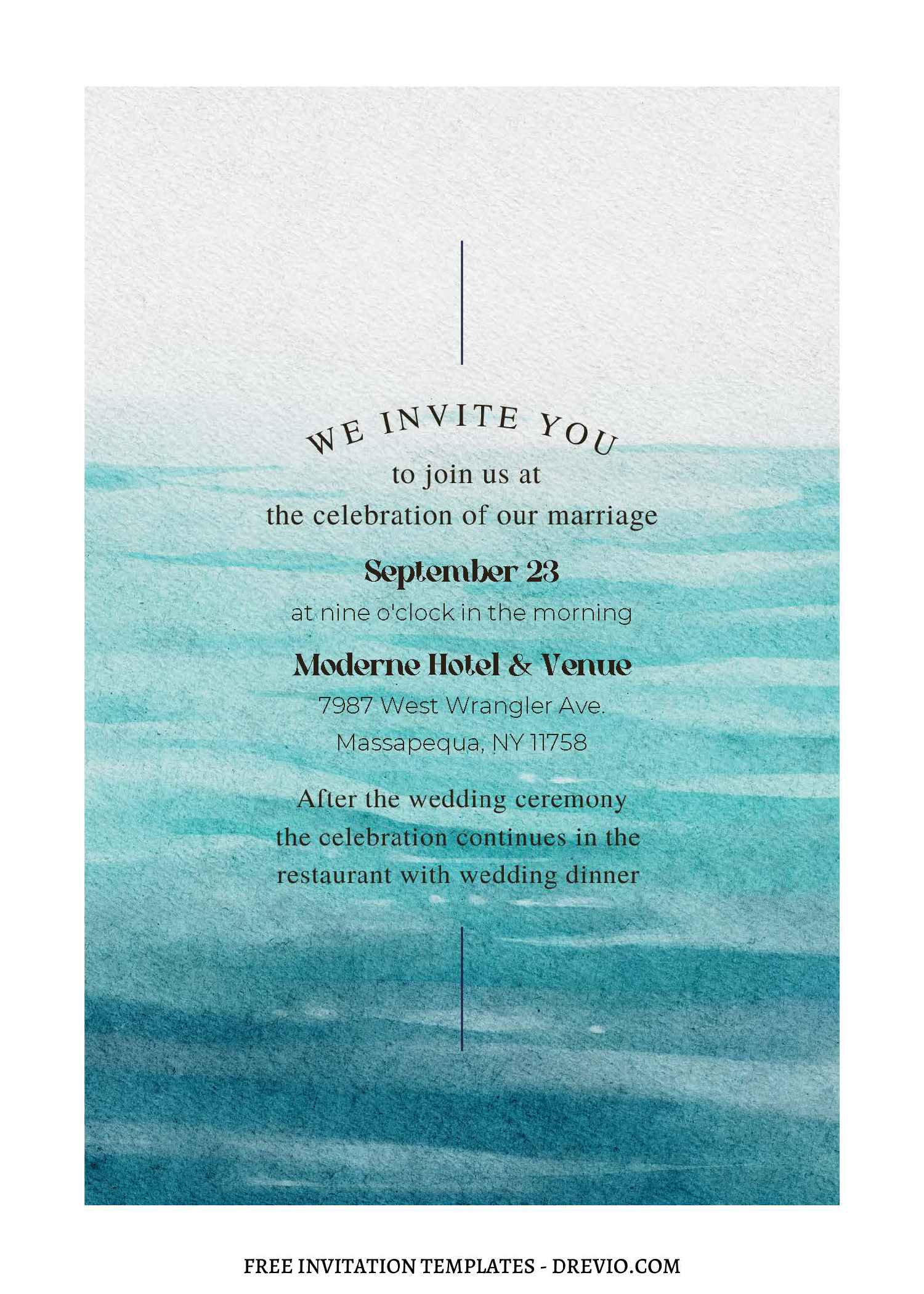 (Free Editable PDF) Beautiful Seaside Beach Wedding Invitation Templates
