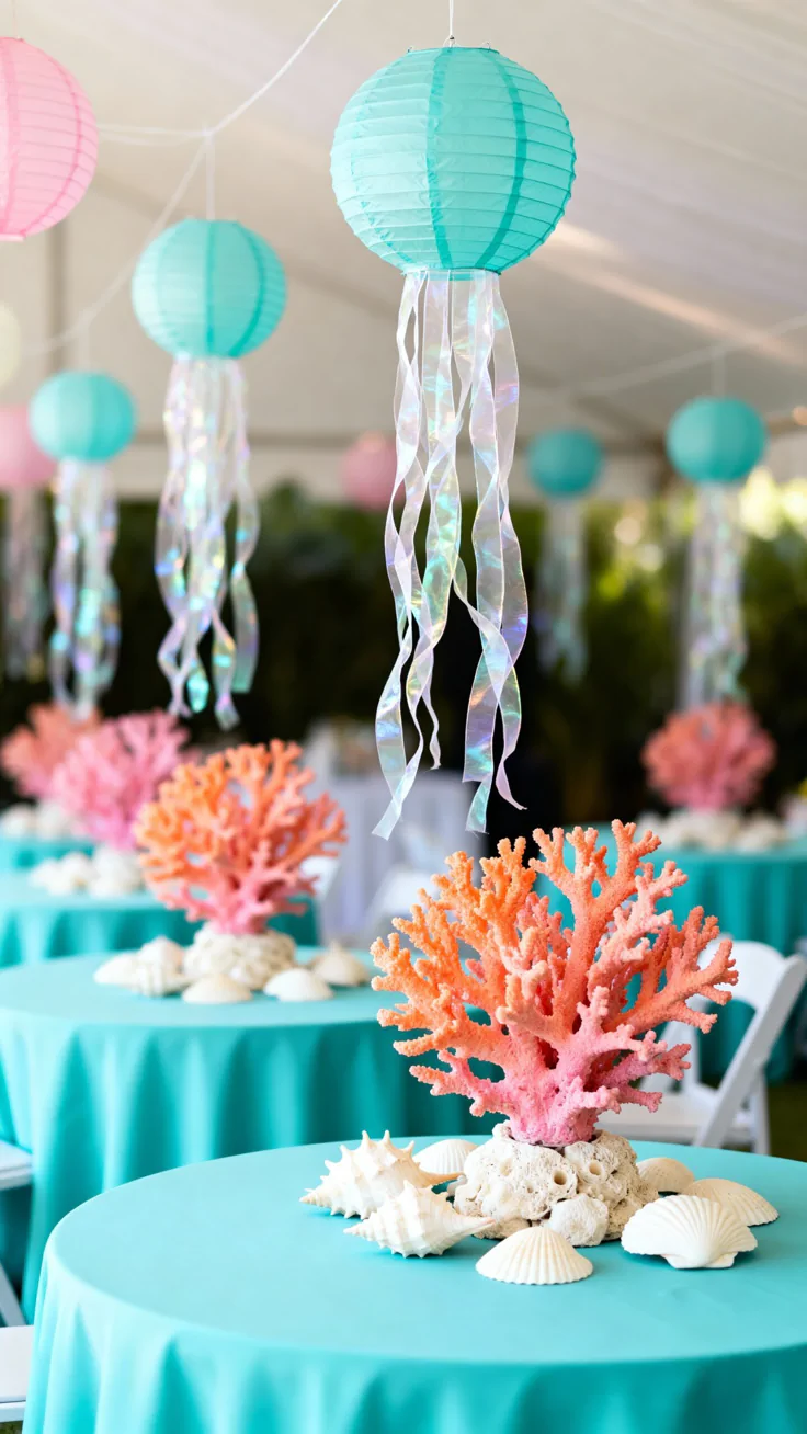 Under the Sea birthday invitation Canva template featuring cute sea animals, coral reef elements, bubbles, and ocean blue colors