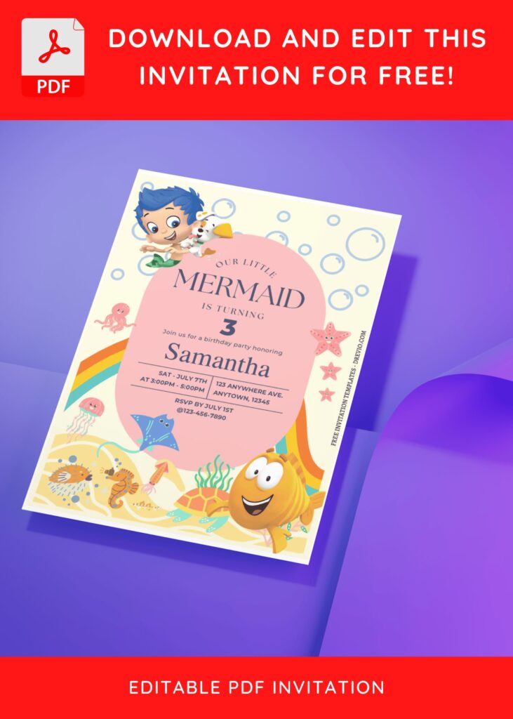 (Free Editable PDF) Cute Bubble Guppies Gang Birthday Invitation Templates J