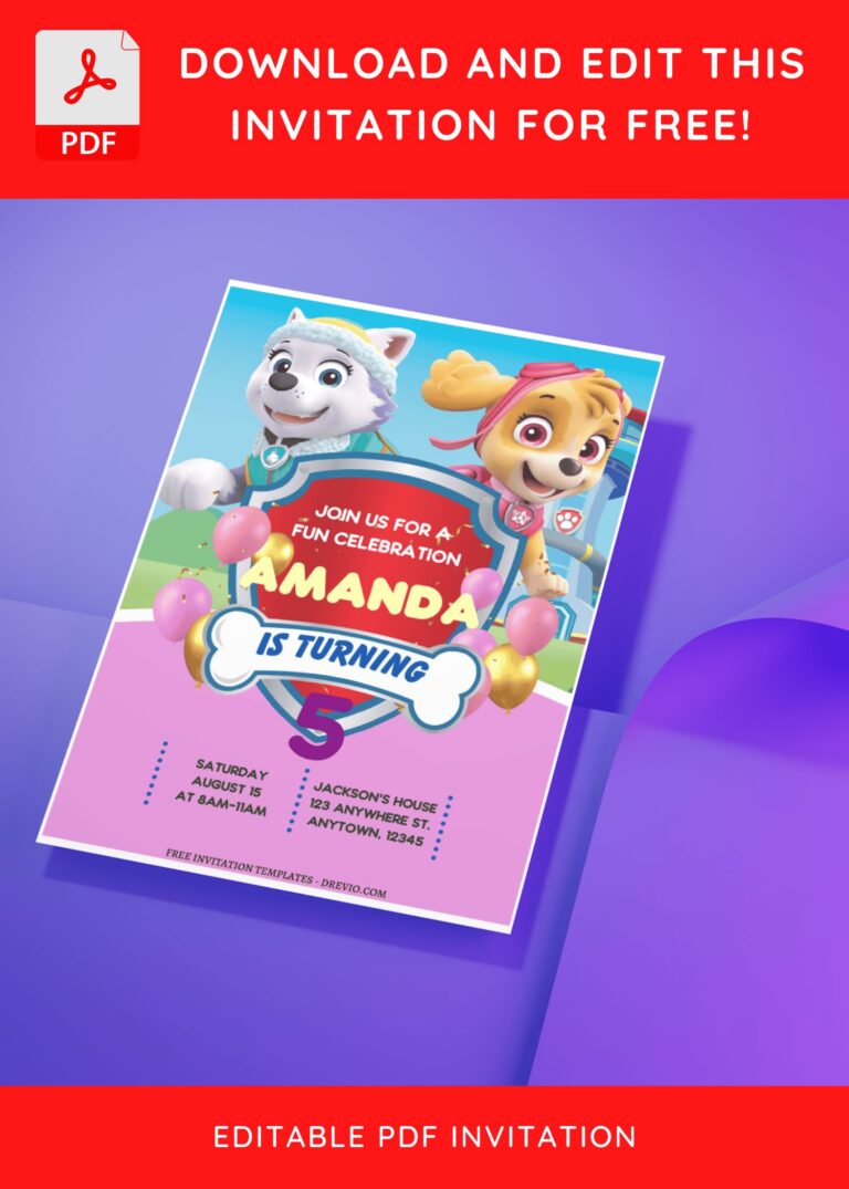 (Free Editable PDF) PAW Patrol Pink Adventure Birthday Invitation Templates