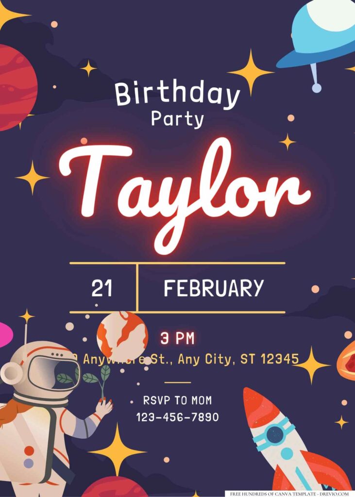 FREE Editable Astronaut Space Birthday Invitation