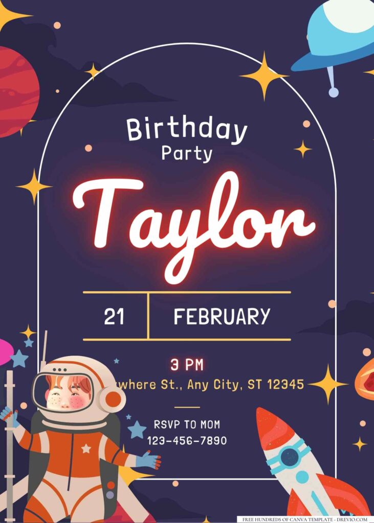 FREE Editable Astronaut Space Birthday Invitation