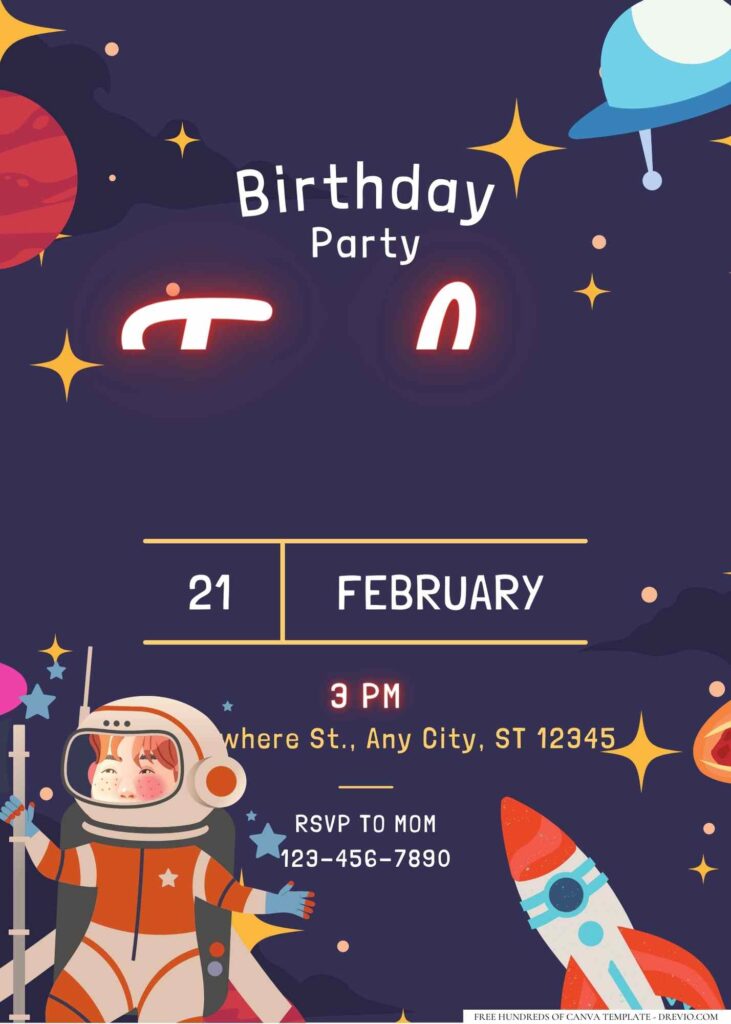 FREE Editable Astronaut Space Birthday Invitation